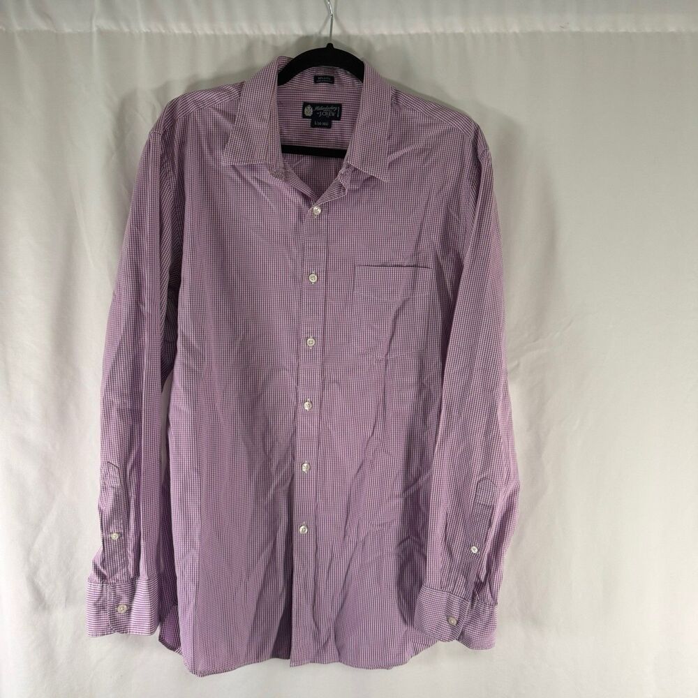 J. Crew Haberdashery Dress Shirt Men's L 16 16.5 Purple PLaid 80's 2-Ply Long Sl